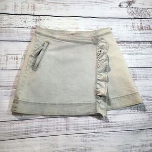 Cache Denim Distressed Vintage Ruffle Wrap Mini Skirt